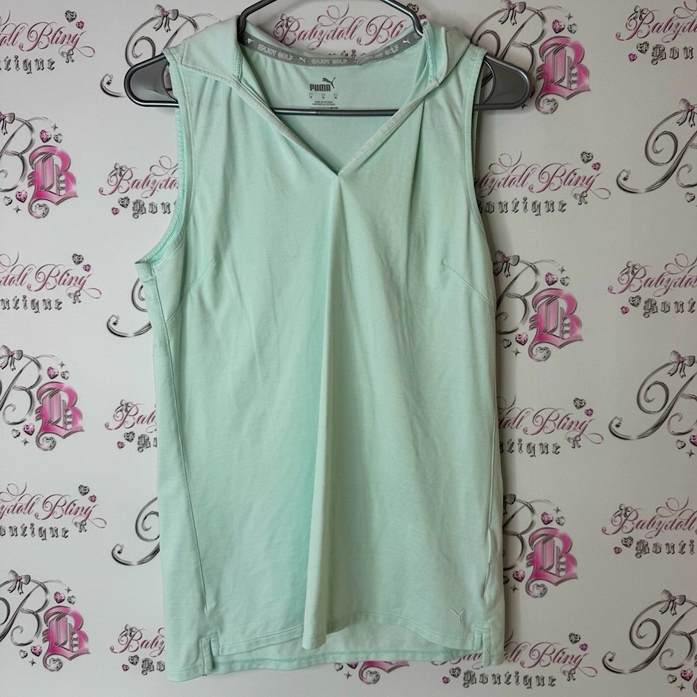 Puma tank top Vneck blue Mint Green Sleeveless Top collared collar